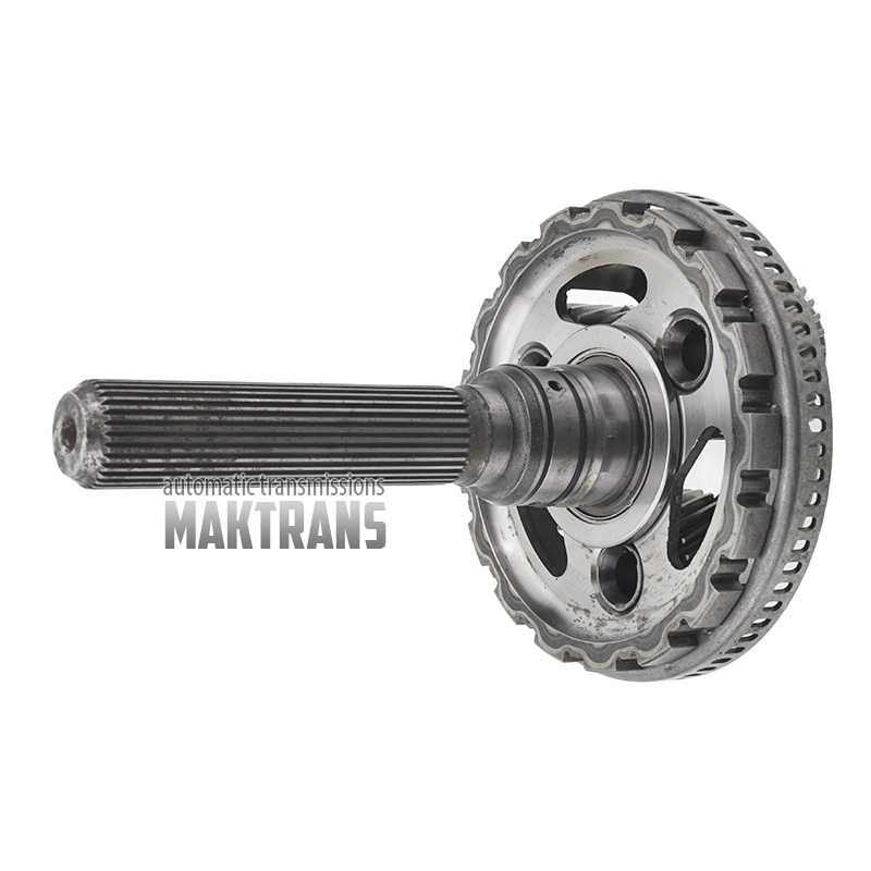 Output shaft [total shaft height 265 mm] and planetary No.4 [3 pinion gears] GENERAL MOTORS 10L90 [3 satellites (31 teeth), 32 splines (outer Ø 34.85 m), spline length 136 mm]